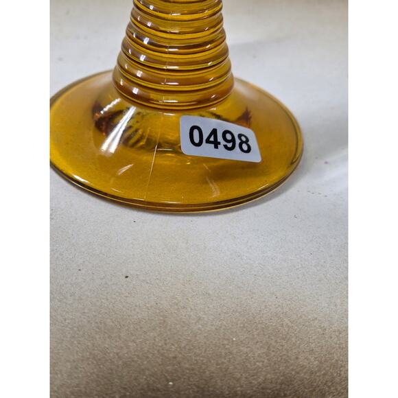 Two Roemer Cordial Glasses Amber Beehive Stems with Clear Bowls; 4.25" Tall - Picture 4 of 4